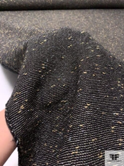 Italian Striped And Slubbed Novelty Tweed Suiting With Fused Back - Black / Gold / Off-White -Fabrics And Fabrics Store 18049 9