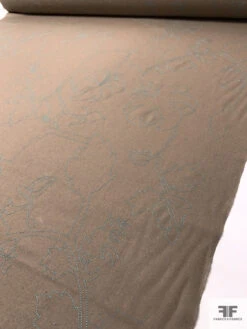Italian Lightweight Coating With Embroidery - Tan / Aquamarine -Fabrics And Fabrics Store 18050 8