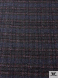 Italian Plaid Brushed Wool Gauze Suiting - Navy / Bllack / Red