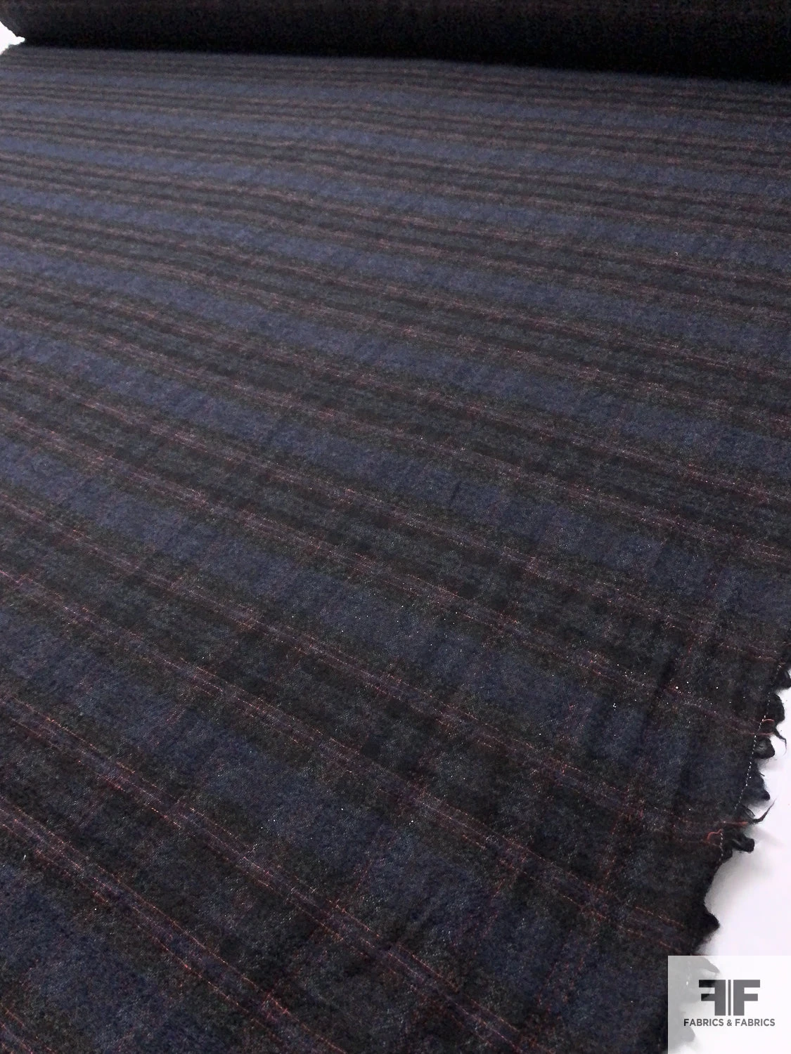 Italian Plaid Brushed Wool Gauze Suiting - Navy / Bllack / Red 10 Italian Plaid Brushed Wool Gauze Suiting - Navy / Bllack / Red - Image 8