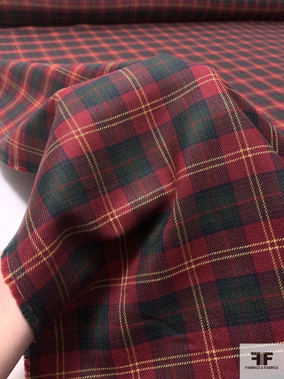 Made In England Fine Plaid Wool Suiting - Christmas Red / Sacramento Green / Yellow 11 Made In England Fine Plaid Wool Suiting - Christmas Red / Sacramento Green / Yellow - Image 9