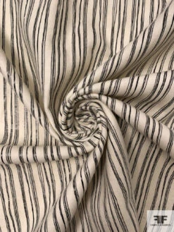 Italian Line Striped Printed Lightweight Wool Coating - Ivory / Black