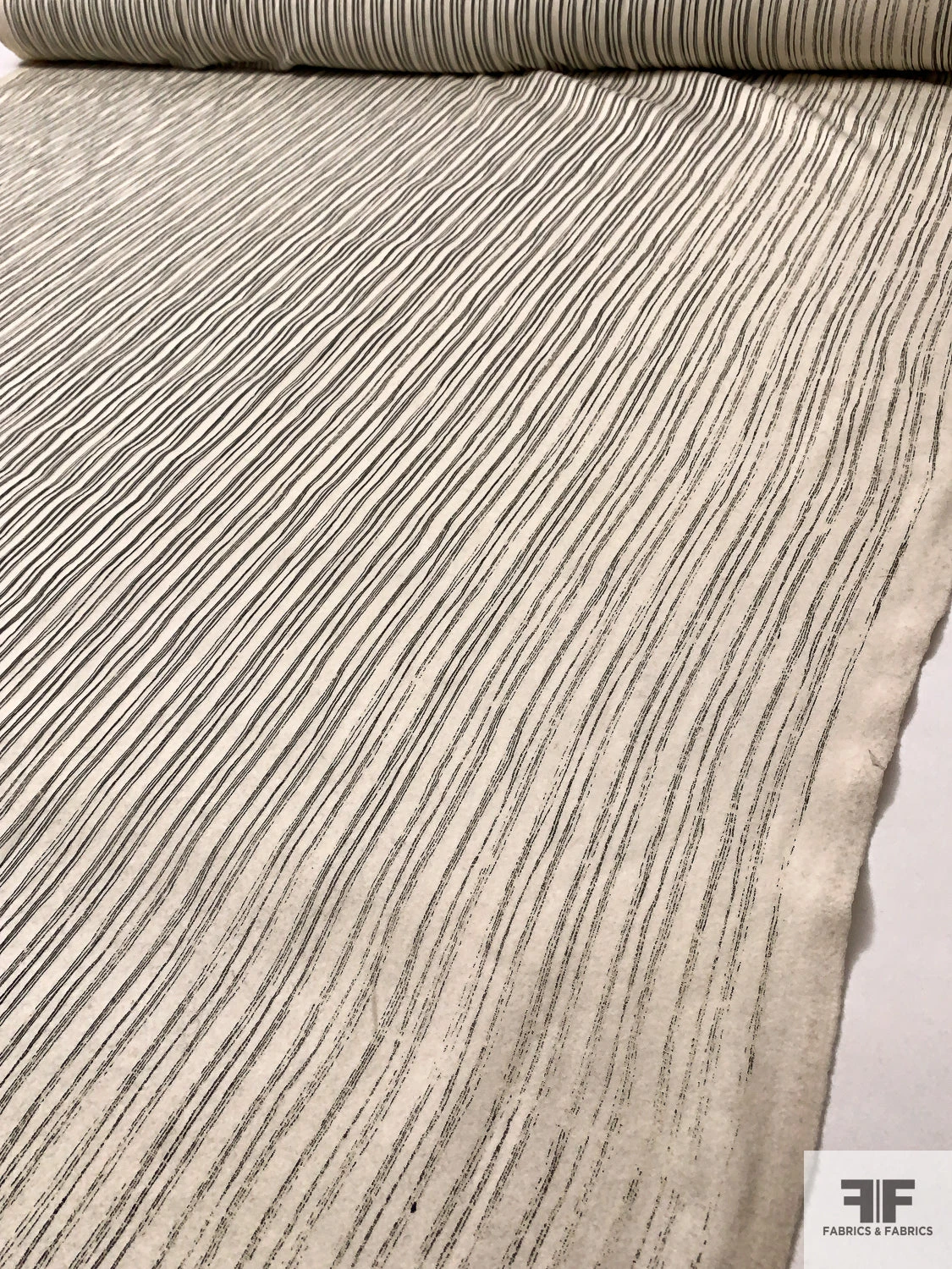 Italian Line Striped Printed Lightweight Wool Coating - Ivory / Black 10 Italian Line Striped Printed Lightweight Wool Coating - Ivory / Black - Image 8