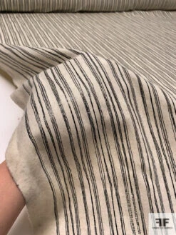 Italian Line Striped Printed Lightweight Wool Coating - Ivory / Black 19 Italian Line Striped Printed Lightweight Wool Coating - Ivory / Black -Fabrics And Fabrics Store 18080 9