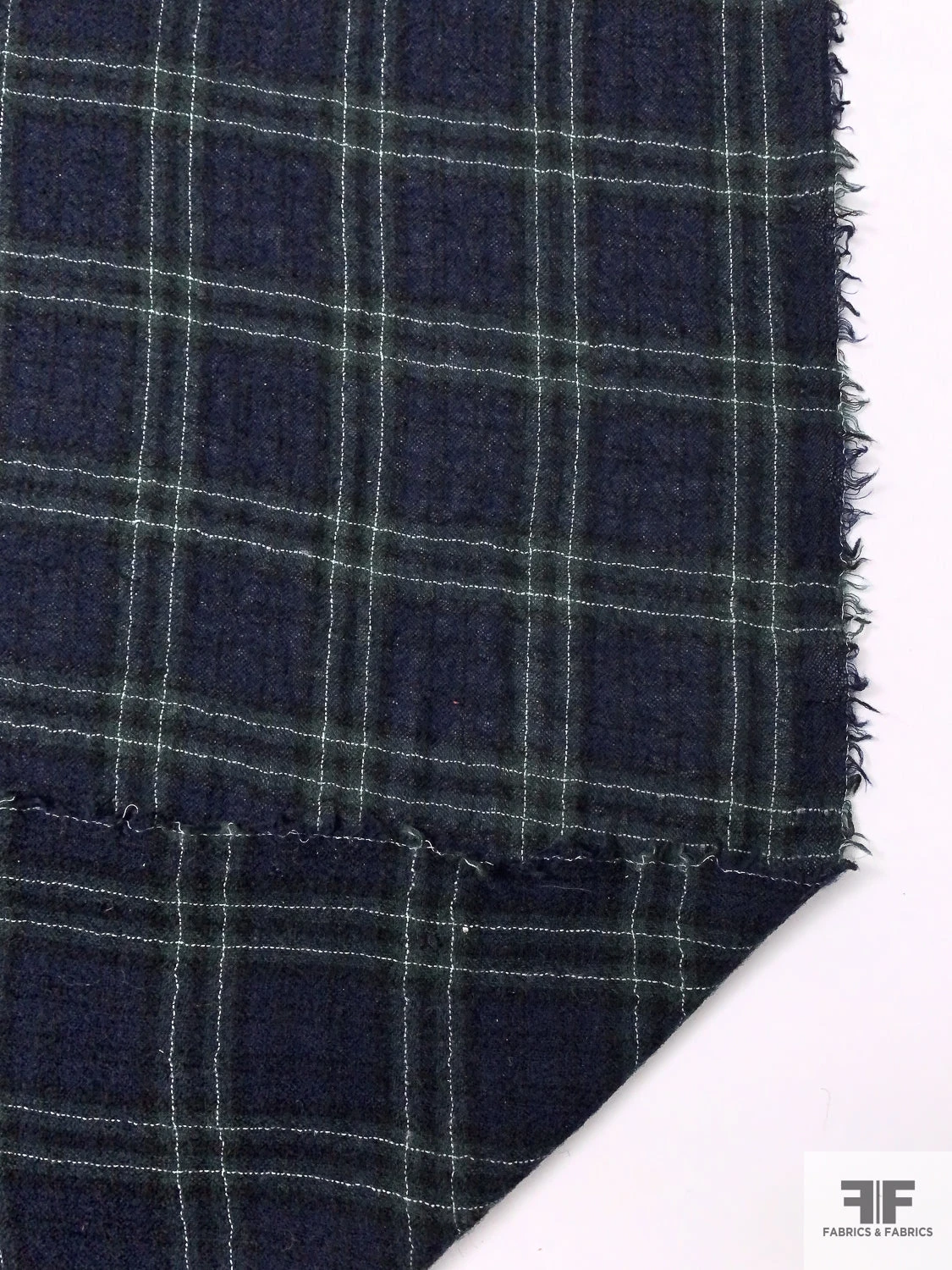 Plaid Wool Gauze Suiting - Navy / Evergreen / White 10 Plaid Wool Gauze Suiting - Navy / Evergreen / White - Image 8