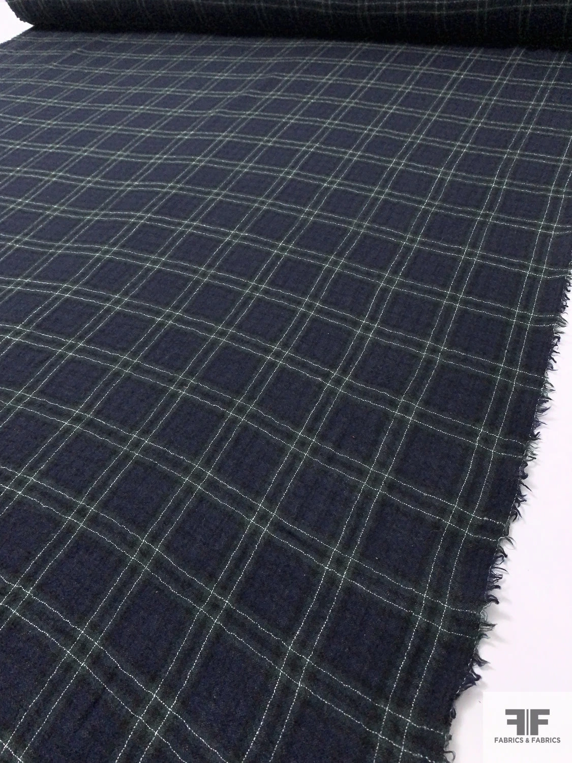 Plaid Wool Gauze Suiting - Navy / Evergreen / White 11 Plaid Wool Gauze Suiting - Navy / Evergreen / White - Image 9