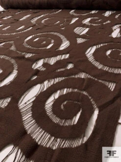 Italian Novelty Swirl Cutout Wool Coating - Brown