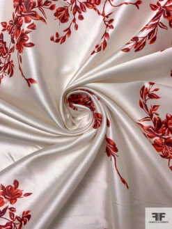 Romantic Floral Branches Printed Silk-Cotton Mikado - Red / Pearl White 13 Romantic Floral Branches Printed Silk-Cotton Mikado - Red / Pearl White -Fabrics And Fabrics Store 18087 2