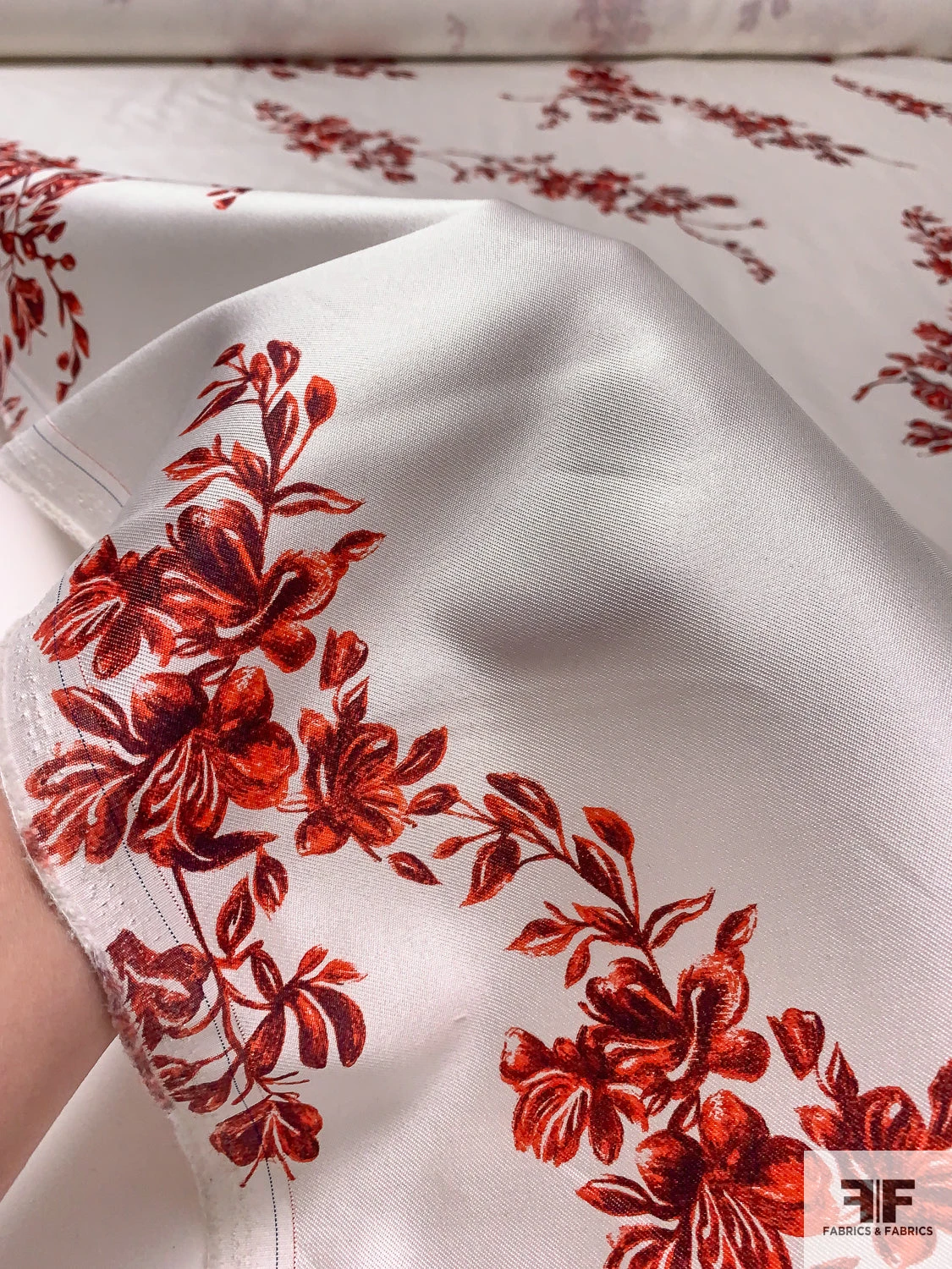 Romantic Floral Branches Printed Silk-Cotton Mikado - Red / Pearl White 10 Romantic Floral Branches Printed Silk-Cotton Mikado - Red / Pearl White - Image 8