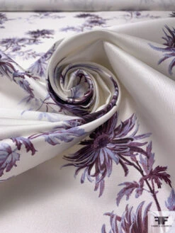 Ethereal Floral Printed Silk-Cotton Mikado - Purple / Lavender / Off-White
