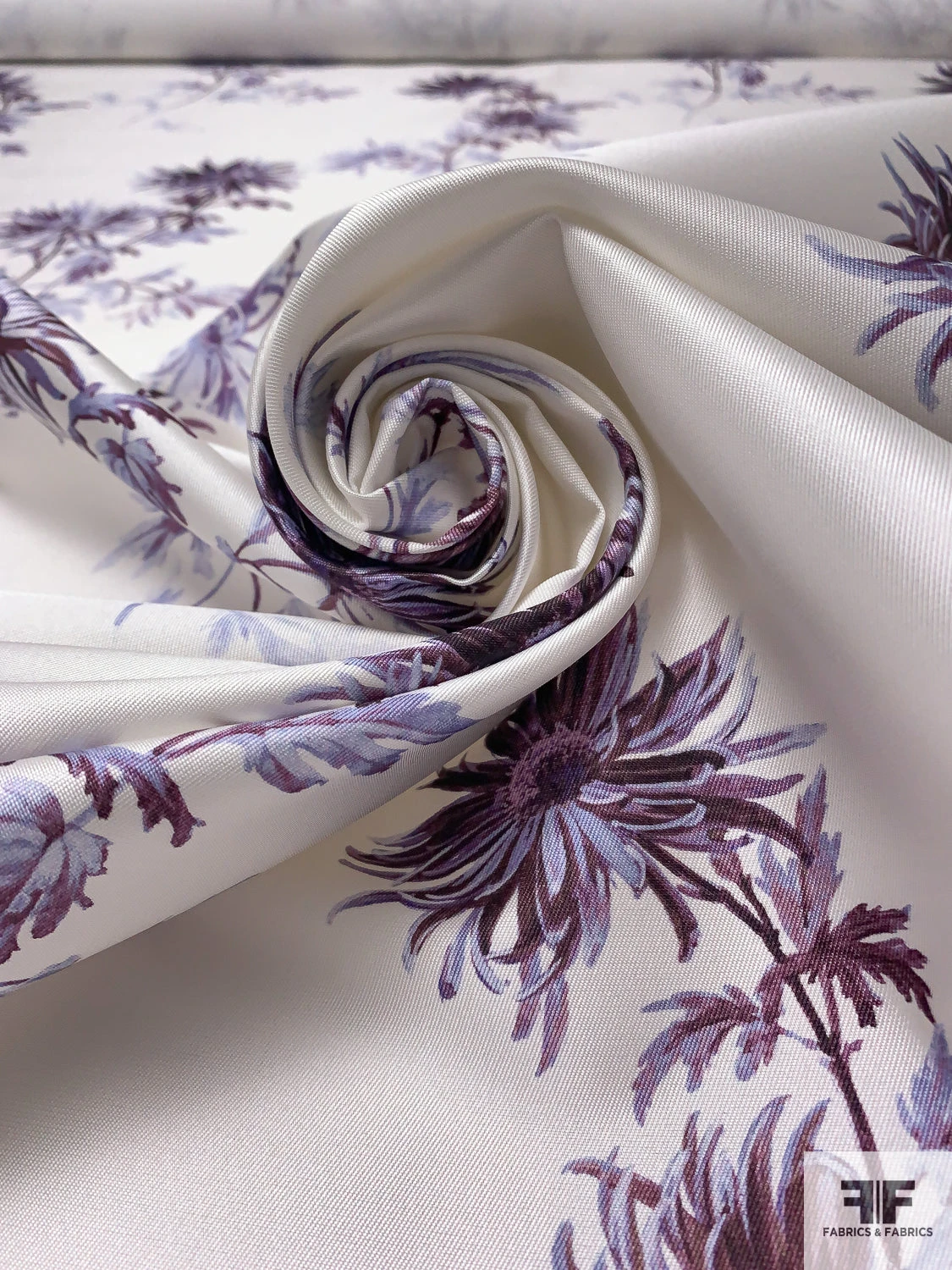 Ethereal Floral Printed Silk-Cotton Mikado - Purple / Lavender / Off-White 3 Ethereal Floral Printed Silk-Cotton Mikado - Purple / Lavender / Off-White