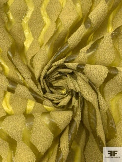 Italian Novelty Organza With Bouclé Detailed Geometric Design - Olive-Chartreuse -Fabrics And Fabrics Store 18175 2