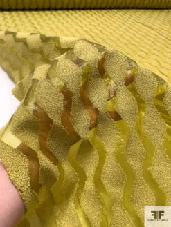 Italian Novelty Organza With Bouclé Detailed Geometric Design - Olive-Chartreuse -Fabrics And Fabrics Store 18175 8