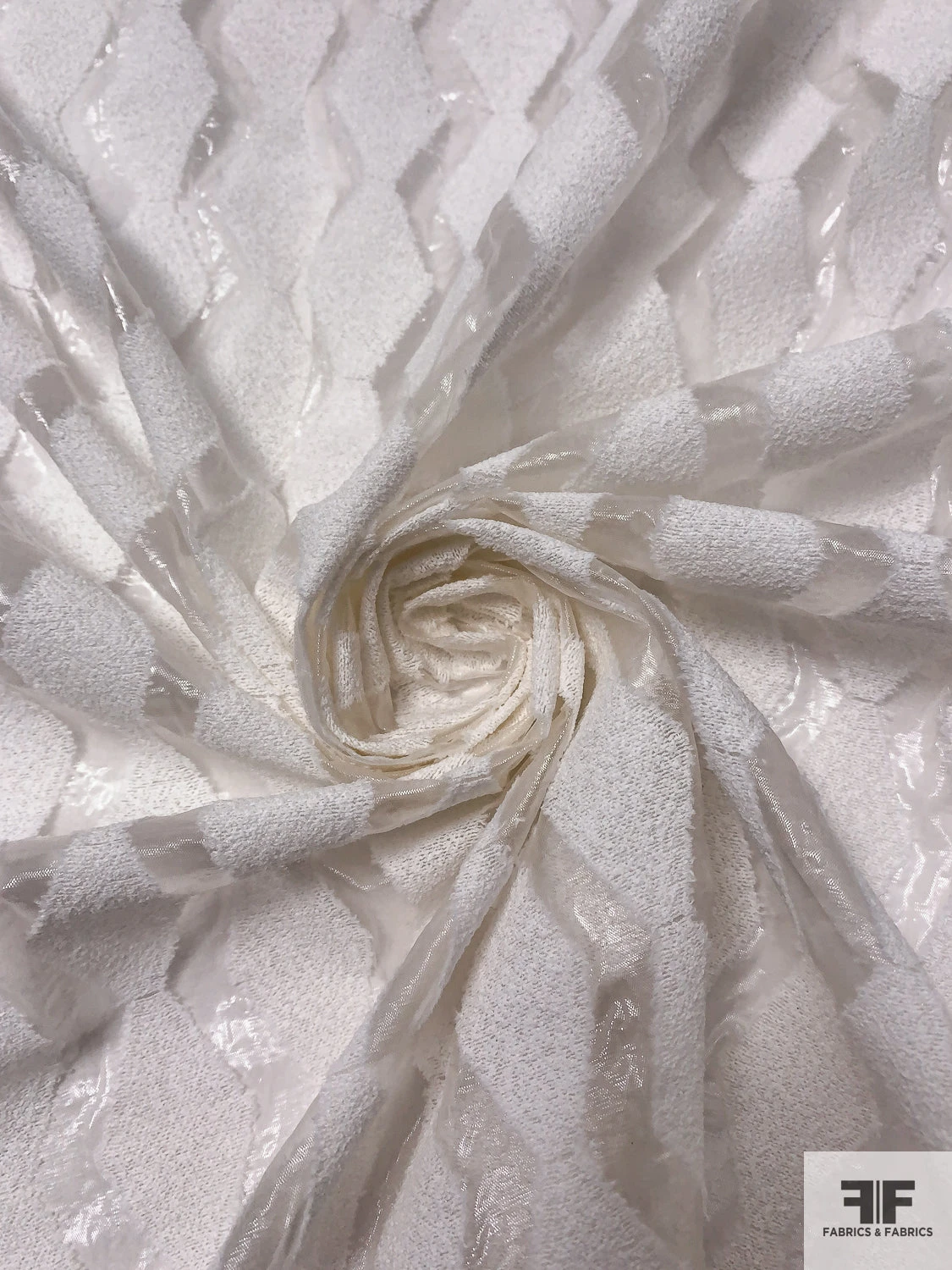 Italian Novelty Organza With Bouclé Detailed Geometric Design - Off-White 5 Italian Novelty Organza With Bouclé Detailed Geometric Design - Off-White - Image 3