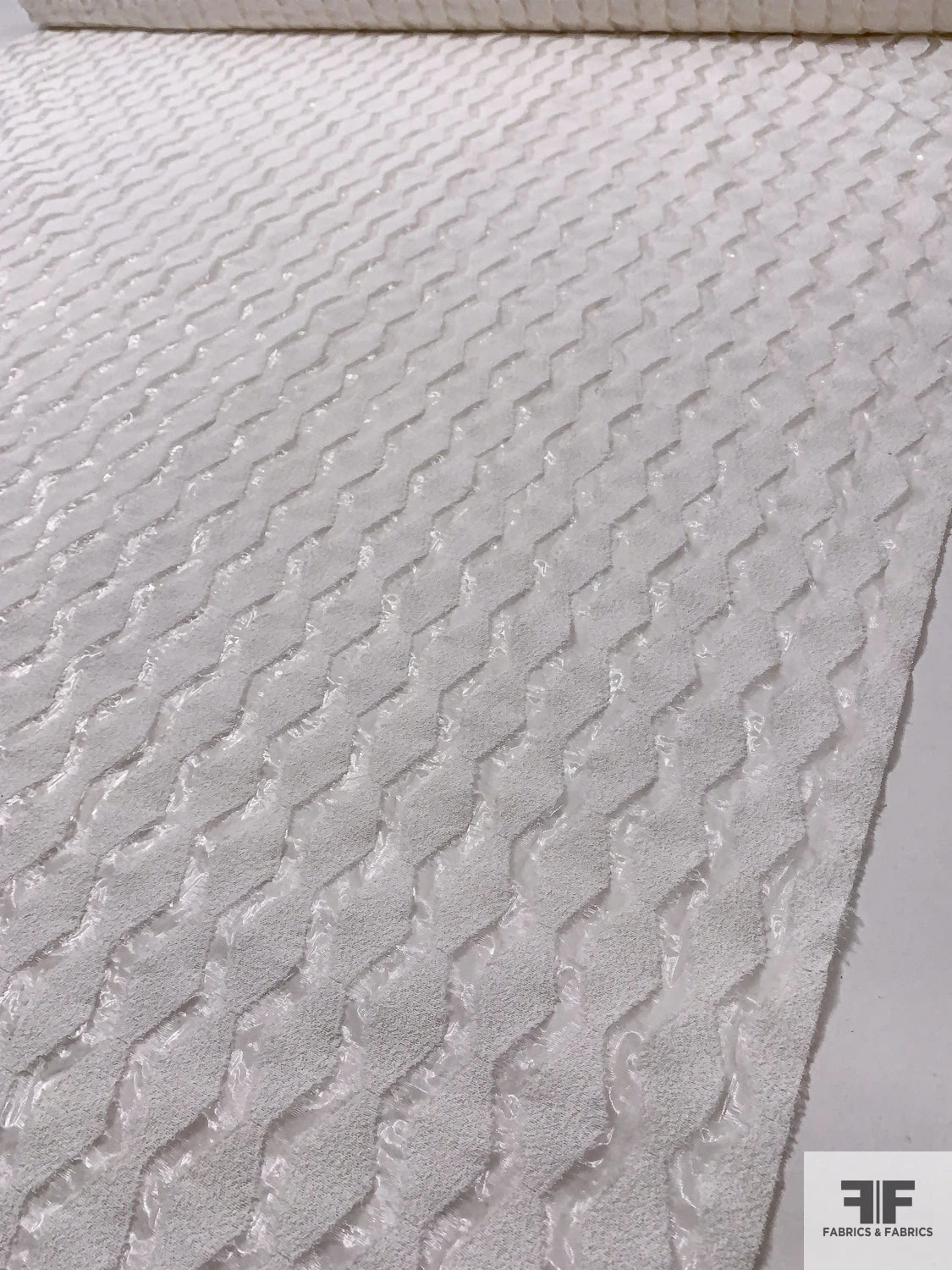 Italian Novelty Organza With Bouclé Detailed Geometric Design - Off-White 10 Italian Novelty Organza With Bouclé Detailed Geometric Design - Off-White - Image 8