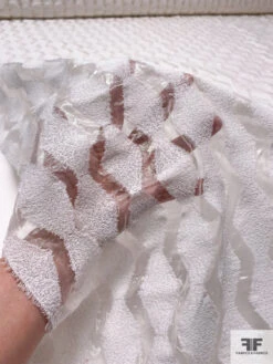 Italian Novelty Organza With Bouclé Detailed Geometric Design - Off-White