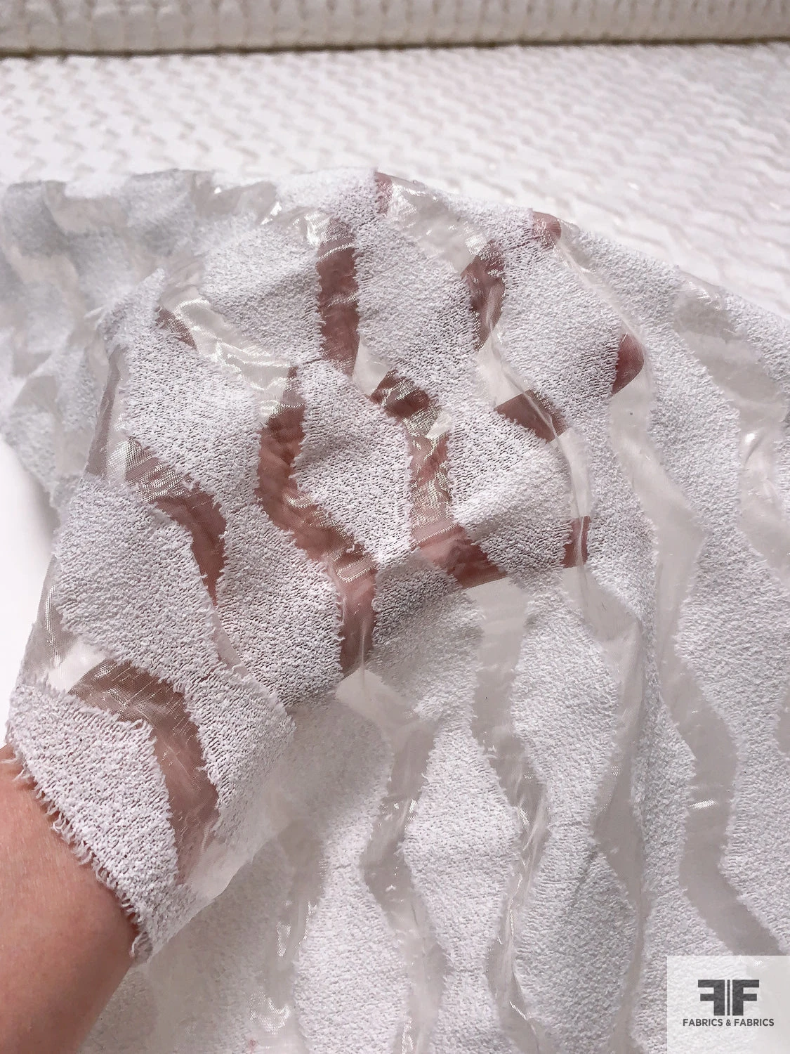 Italian Novelty Organza With Bouclé Detailed Geometric Design - Off-White 3 Italian Novelty Organza With Bouclé Detailed Geometric Design - Off-White