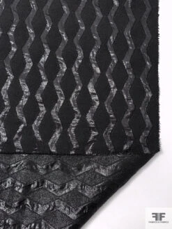 Italian Novelty Organza With Bouclé Detailed Geometric Design - Black