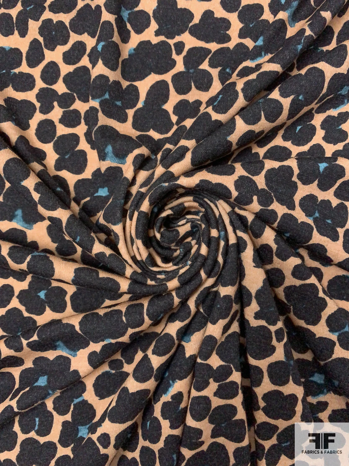 Italian Painterly Floral Clusters Printed Wool Blend Knit - Nude Camel / Black / Dusty Turquoise 7 Italian Painterly Floral Clusters Printed Wool Blend Knit - Nude Camel / Black / Dusty Turquoise - Image 5