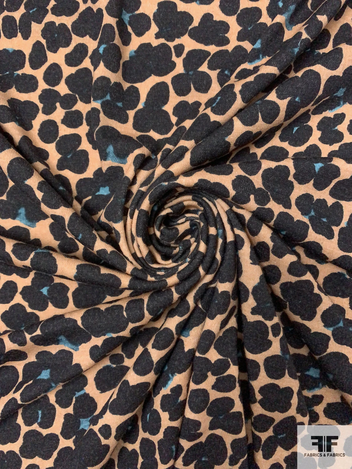 Italian Painterly Floral Clusters Printed Wool Blend Knit - Nude Camel / Black / Dusty Turquoise 5 Italian Painterly Floral Clusters Printed Wool Blend Knit - Nude Camel / Black / Dusty Turquoise - Image 3