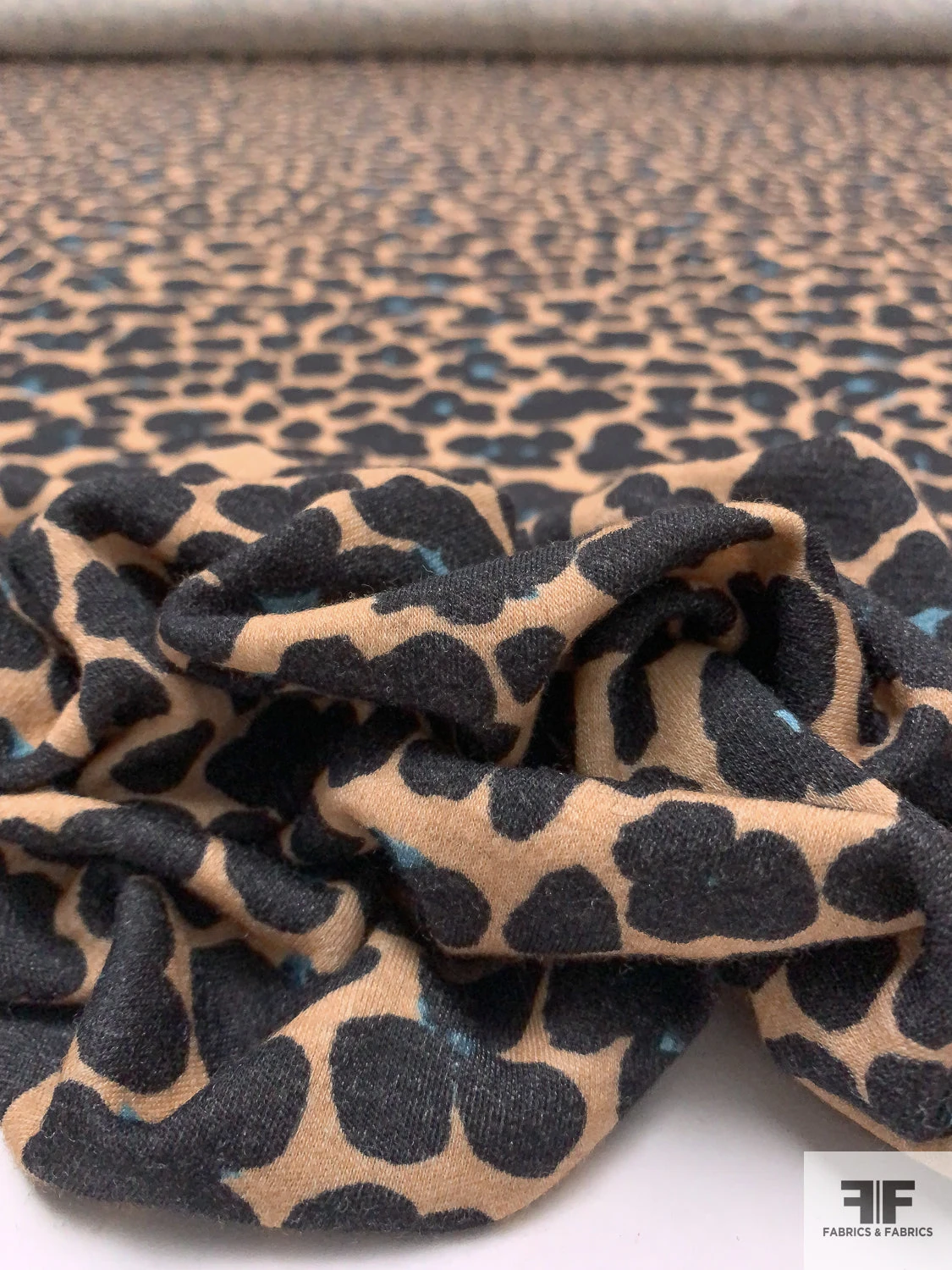 Italian Painterly Floral Clusters Printed Wool Blend Knit - Nude Camel / Black / Dusty Turquoise 11 Italian Painterly Floral Clusters Printed Wool Blend Knit - Nude Camel / Black / Dusty Turquoise - Image 9