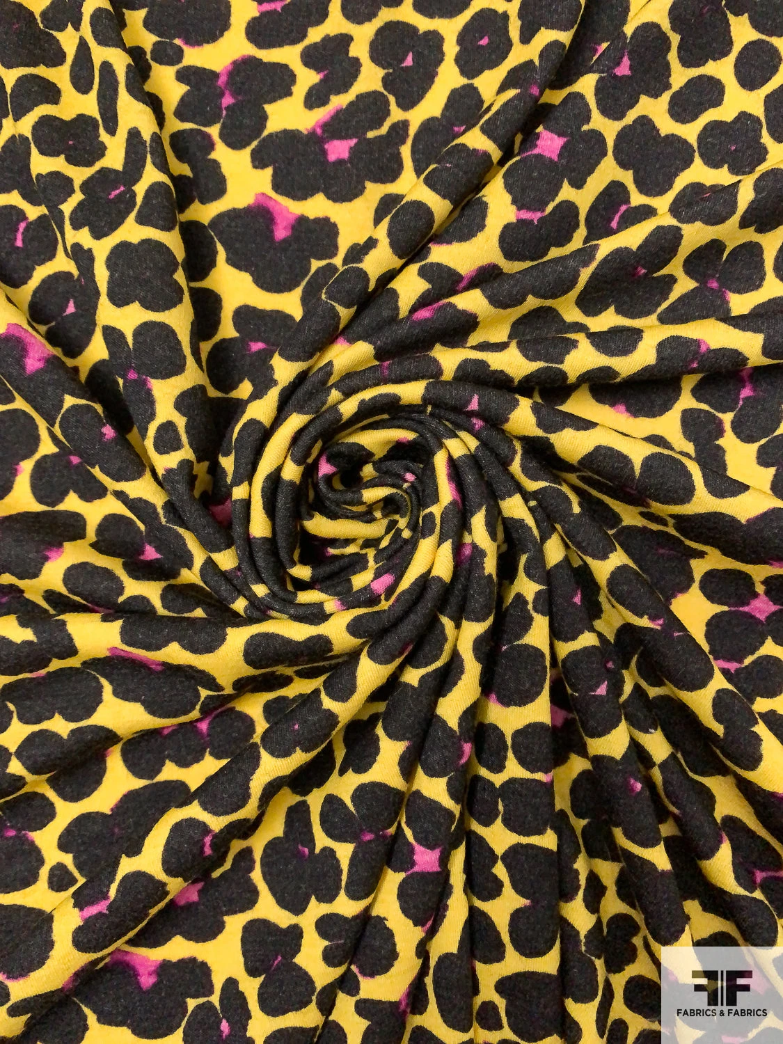 Italian Painterly Floral Clusters Printed Wool Blend Knit - Yellow / Black / Fuchsia 6 Italian Painterly Floral Clusters Printed Wool Blend Knit - Yellow / Black / Fuchsia - Image 4