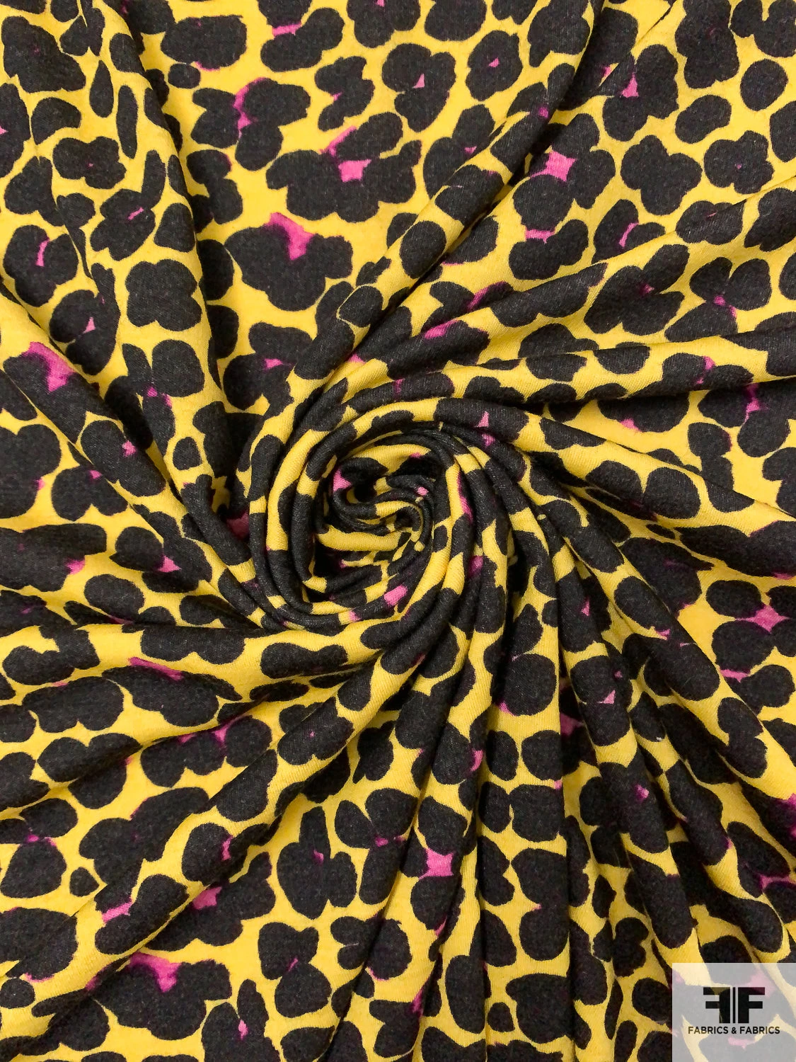 Italian Painterly Floral Clusters Printed Wool Blend Knit - Yellow / Black / Fuchsia 5 Italian Painterly Floral Clusters Printed Wool Blend Knit - Yellow / Black / Fuchsia - Image 3