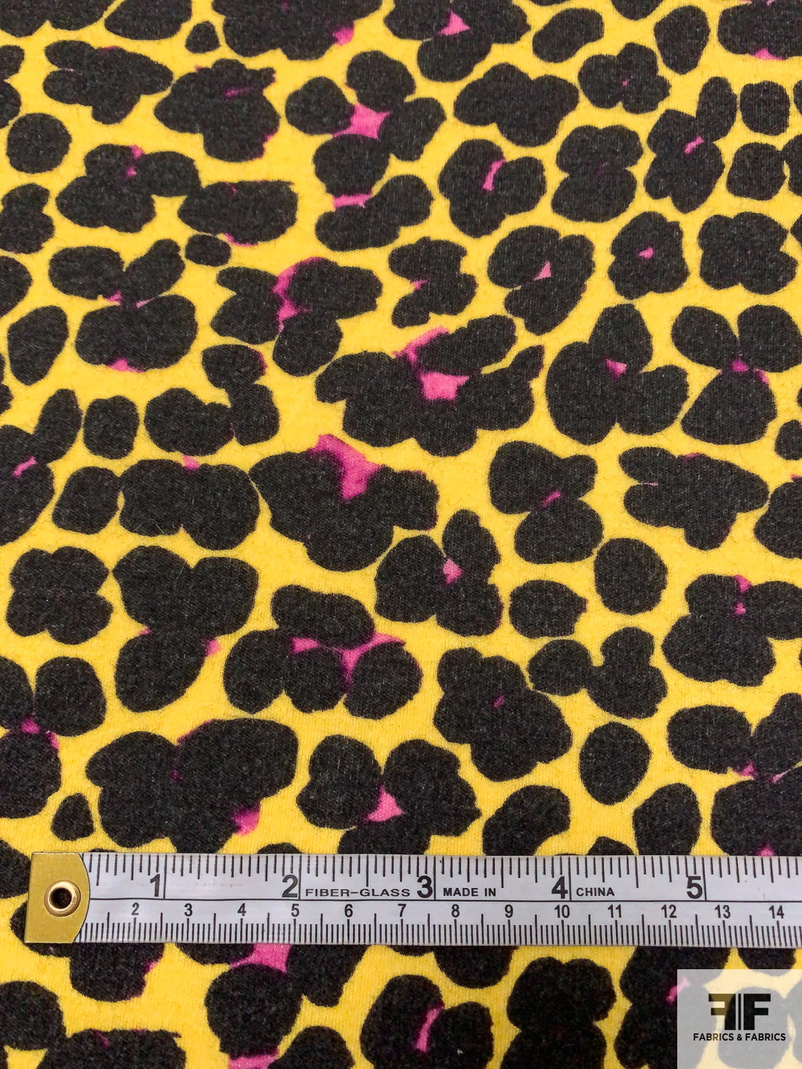 Italian Painterly Floral Clusters Printed Wool Blend Knit - Yellow / Black / Fuchsia 4 Italian Painterly Floral Clusters Printed Wool Blend Knit - Yellow / Black / Fuchsia - Image 2