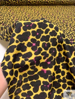 Italian Painterly Floral Clusters Printed Wool Blend Knit - Yellow / Black / Fuchsia