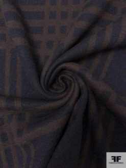 Italian Plaid Thick Wool Knit - Navy / Brown -Fabrics And Fabrics Store 18200 1
