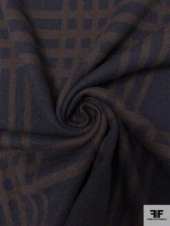 Italian Plaid Thick Wool Knit - Navy / Brown -Fabrics And Fabrics Store 18200 2