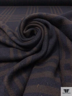 Italian Plaid Thick Wool Knit - Navy / Brown -Fabrics And Fabrics Store 18200 3
