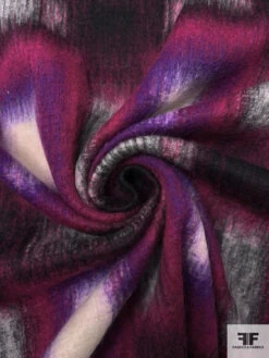 Italian Hazy Squares Printed Brushed Mohair Heavy Wool Blend Knit Coating - Magenta / Purple / Black / Light Grey 13 Italian Hazy Squares Printed Brushed Mohair Heavy Wool Blend Knit Coating - Magenta / Purple / Black / Light Grey -Fabrics And Fabrics Store 18203 2