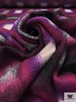 Italian Hazy Squares Printed Brushed Mohair Heavy Wool Blend Knit Coating - Magenta / Purple / Black / Light Grey 15 Italian Hazy Squares Printed Brushed Mohair Heavy Wool Blend Knit Coating - Magenta / Purple / Black / Light Grey -Fabrics And Fabrics Store 18203 3