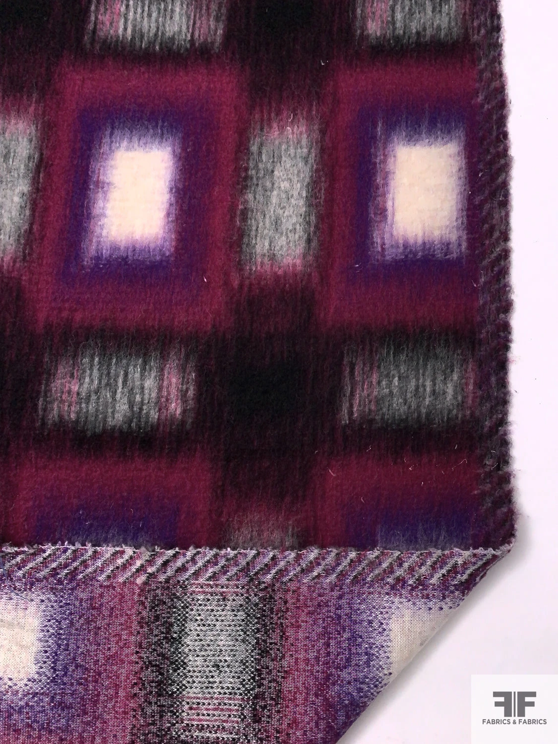 Italian Hazy Squares Printed Brushed Mohair Heavy Wool Blend Knit Coating - Magenta / Purple / Black / Light Grey 10 Italian Hazy Squares Printed Brushed Mohair Heavy Wool Blend Knit Coating - Magenta / Purple / Black / Light Grey - Image 8