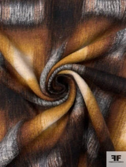 Italian Hazy Squares Printed Brushed Mohair Heavy Wool Blend Knit Coating - Caramel / Mustard / Black / Light Grey -Fabrics And Fabrics Store 18204 1
