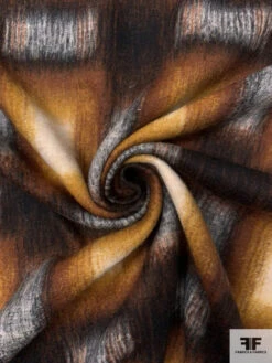 Italian Hazy Squares Printed Brushed Mohair Heavy Wool Blend Knit Coating - Caramel / Mustard / Black / Light Grey -Fabrics And Fabrics Store 18204 2