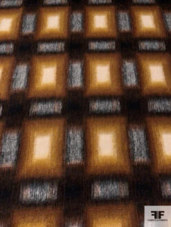 Italian Hazy Squares Printed Brushed Mohair Heavy Wool Blend Knit Coating - Caramel / Mustard / Black / Light Grey -Fabrics And Fabrics Store 18204 4