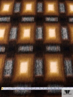 Italian Hazy Squares Printed Brushed Mohair Heavy Wool Blend Knit Coating - Caramel / Mustard / Black / Light Grey -Fabrics And Fabrics Store 18204 5