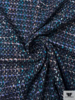 Italian Chunky Wool Blend Tweed Suiting - Turquoise / Navy / Indigo / White 14 Italian Chunky Wool Blend Tweed Suiting - Turquoise / Navy / Indigo / White -Fabrics And Fabrics Store 18206 1