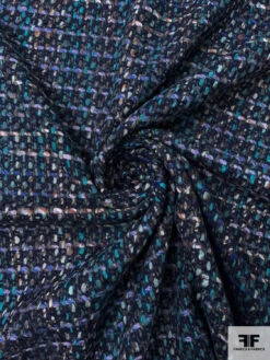 Italian Chunky Wool Blend Tweed Suiting - Turquoise / Navy / Indigo / White 13 Italian Chunky Wool Blend Tweed Suiting - Turquoise / Navy / Indigo / White -Fabrics And Fabrics Store 18206 2