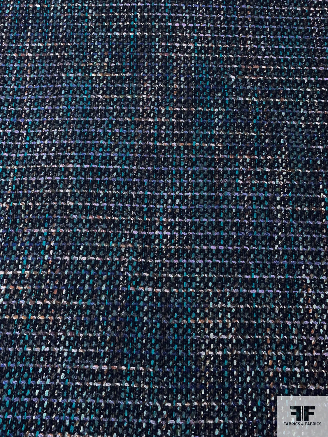 Italian Chunky Wool Blend Tweed Suiting - Turquoise / Navy / Indigo / White 7 Italian Chunky Wool Blend Tweed Suiting - Turquoise / Navy / Indigo / White - Image 5