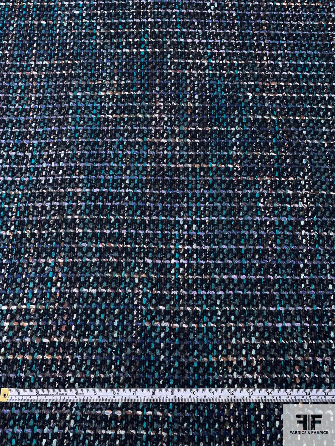 Italian Chunky Wool Blend Tweed Suiting - Turquoise / Navy / Indigo / White 8 Italian Chunky Wool Blend Tweed Suiting - Turquoise / Navy / Indigo / White - Image 6