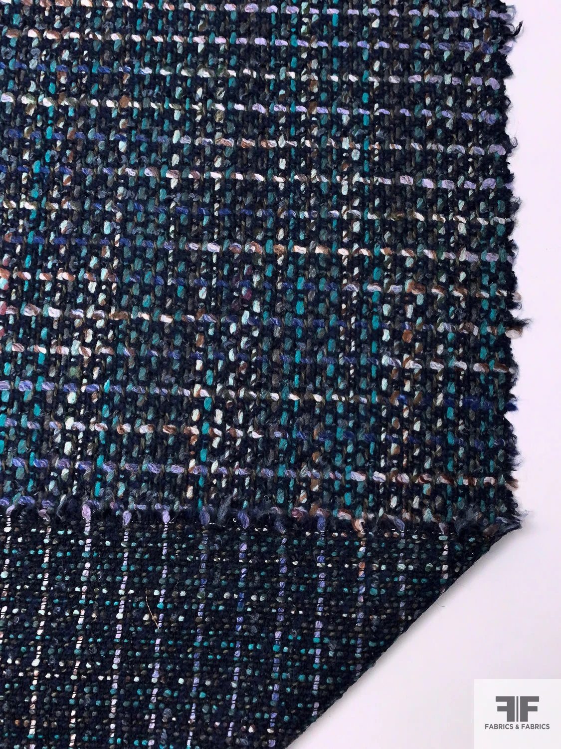 Italian Chunky Wool Blend Tweed Suiting - Turquoise / Navy / Indigo / White 4 Italian Chunky Wool Blend Tweed Suiting - Turquoise / Navy / Indigo / White - Image 2