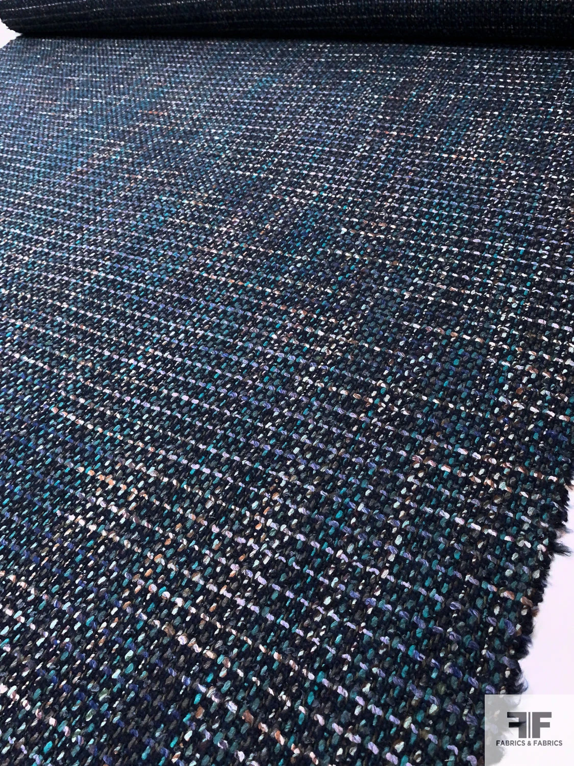 Italian Chunky Wool Blend Tweed Suiting - Turquoise / Navy / Indigo / White 10 Italian Chunky Wool Blend Tweed Suiting - Turquoise / Navy / Indigo / White - Image 8