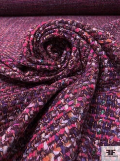 Italian Chunky Wool Blend Tweed Suiting - Hot Pinks / Purple / Boysenberry / Light Grey