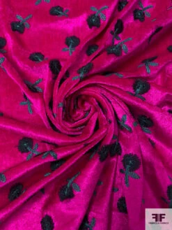 Floral Embroidered Velour - Fuchsia / Evergreen -Fabrics And Fabrics Store 18214 2