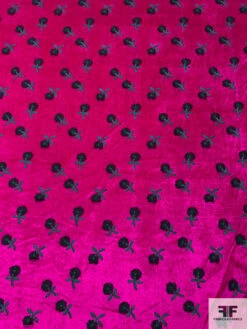 Floral Embroidered Velour - Fuchsia / Evergreen -Fabrics And Fabrics Store 18214 3