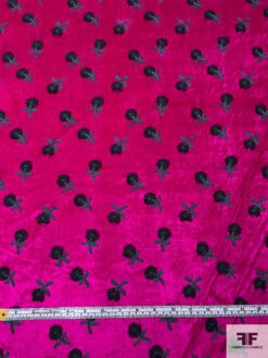 Floral Embroidered Velour - Fuchsia / Evergreen -Fabrics And Fabrics Store 18214 4
