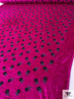 Floral Embroidered Velour - Fuchsia / Evergreen -Fabrics And Fabrics Store 18214 6